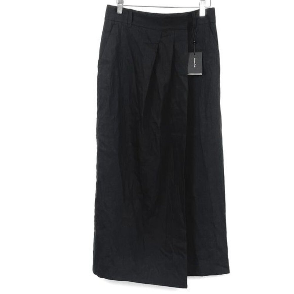 Massimo Dutti Black linen wrap pleated midi skirt  size XSmall